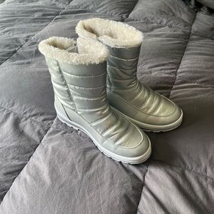 Silver snow boots.  Disney zombie alien Halloween costume.